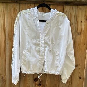 Forever 21 White Bomber Jacket with Metallic Accents Oversized